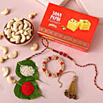 Sneh Red Rakhi Set With Soan Papdi & Cashews