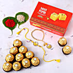 Sneh Yellow Rakhi Set With Soan Papdi & Ferrero Rocher