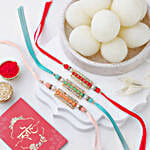Sparkling Gemstone Trio Rakhi Set N Rasggulla Delight