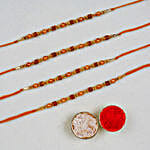 Set Of 4 Golden Red Thread Rakhis