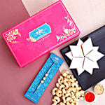 Sea Blue Pearls Rakhi And Cashew With Kaju Katli