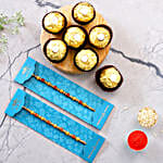 Traditional Pearl Studded Rakhi Set And 3 Pcs Ferrero Rocher