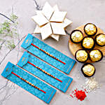 3 Pearl Mauli Rakhis With Ferrero Rocher And Kaju Katli