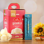 Sea Blue Pearl Designer Rakhi And Rasgulla