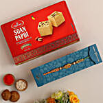 Ethnic Leaf Pearl Designer Rakhi With 250 Gms Soan Papdi