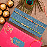 Green Stone And Orange Stone Designer Rakhi Set With 3 Ferrero Rocher