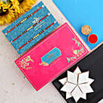 Beautiful Pearl And Mauli Rakhis Set Of 3 With 340 Gms Kaju Katli