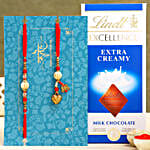 Red Pearl And Lumba Rakhi Set With Lindt