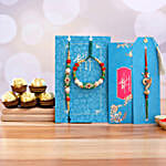 Green Pearl And Peacock Lumba Rakhi Set With 3 Pcs Ferrero Rocher