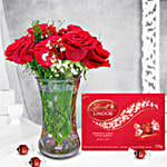 Romantic Red Roses Bouquet And Lindt Chocolates