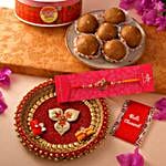 Om Rakhi With Panjiri Laddoo And Pooja Thali