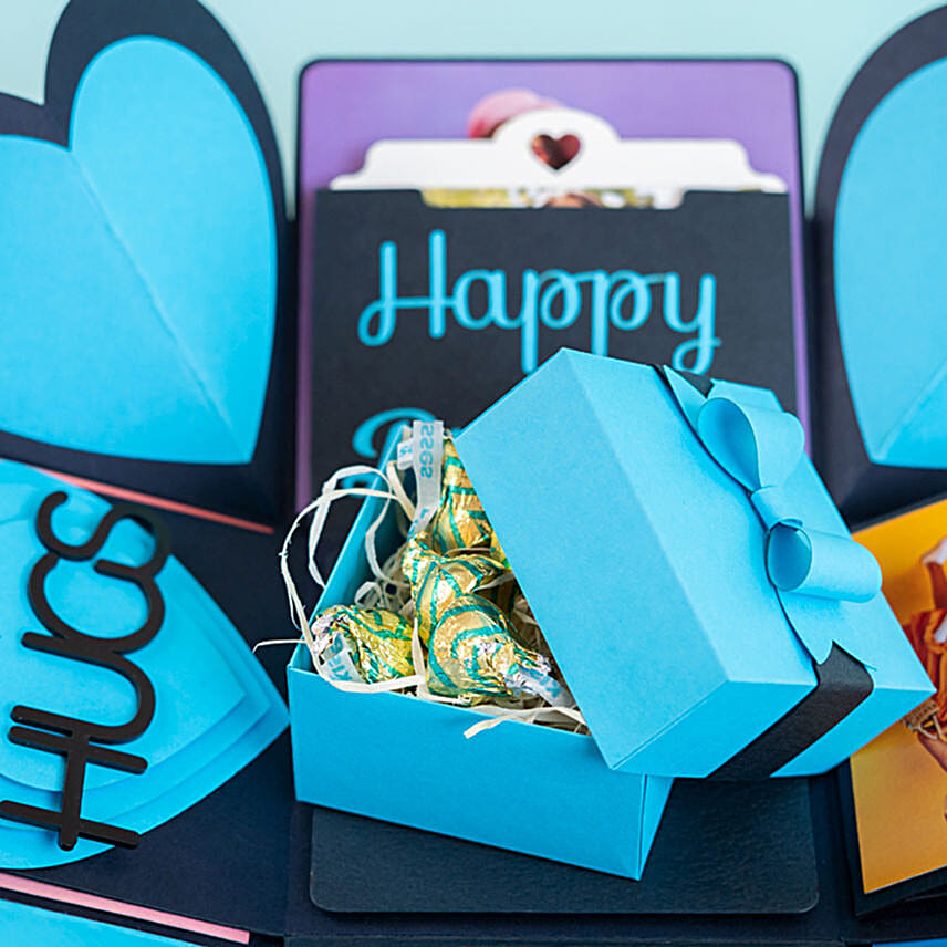 Handmade Blue Luxe Personalised Explosion Photo Gift Box