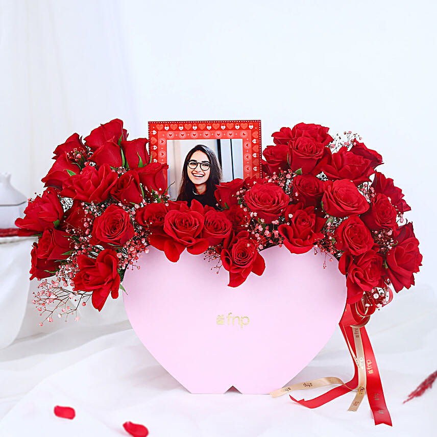 Lovely Personalized Box of Red and Pink Roses with Gypsophila