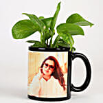Green plant in printed mug