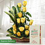 Yellow roses arrangement with rakhi