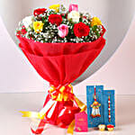Bunch of Mixed Roses and Rakhi Online