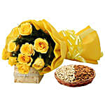 Combo of yellow roses bouquet and cashew nuts
