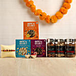 Rudraksha Rakhi With Cookies & Dry Fruits
