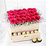 Lovely Roses Ferrero Rocher Wooden Arrangement