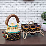 Handpainted Kettle And 6 Glasses With Stand