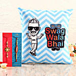 Online Swag Wala Bhai Cushion with Designer Rakhi Set