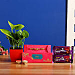 Lord Ganesha Rakhi With Money Plant And Chocolates