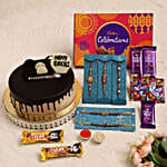 5 Designer Rakhis With Half Kg Chocolate Cake N Celebrations
