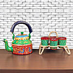 Kettle And 6 Tea Glass Set With Stand Red And Green