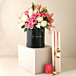 Online Pink White Flower Box & Bhaiya Bhabhi Rakhi