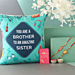 Buy Bro To Amazing Sis Cushion and Designer Rakhi Set