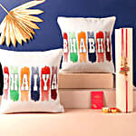 Bhaiya Bhabhi Rakhi and Cushion Set Hand Delivery C