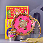Pink Beads N Crystals Karwachauth Thali Set