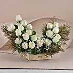 White Roses - Bunch of 20 Long Stem fresh White roses in a glass Vase.