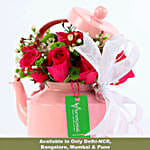 Buy Online Pink Rose Tea Pot Arrangement