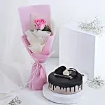 Blushing Pink Rose Bouquet With Chocolate Cake