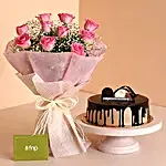 Dreamy Pink Roses Bouquet N Chocolate Cake