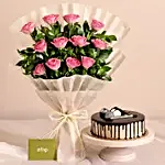 Sweet Pink Roses Bouquet Chocolate Cake