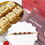Celestial Charms Rudraksha Rakhi N Almond Soan Papdi Gift Set