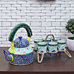Multicoloured Kettle And 6 Glasses With Stand