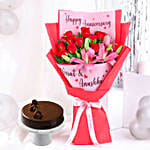 Personalised Anniversary Bouquet N Truffle Cake