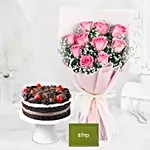 Dreamy Pink Roses Bouquet Black Forest Cake