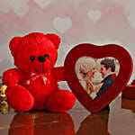 Red Heart Photo Frame And Cute Teddy