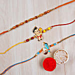 Set Of Pearl Thread Rakhi And 2 Kids Rakhis