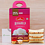 Beautiful Combo Of 3 Rakhis And Rasgulla Tin