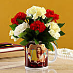 Beautiful Mixed Carnations In White Mug