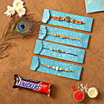 4 Traditional Rakhis & Snickers Chocolate Combo