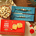 Set Of 2 Pearl Designer Rakhis & Soan Papdi Hamper