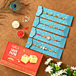 Set Of 3 Ethnic Rakhis & Soan Papdi Combo