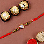 Natural White Stone Rakhi And 3 Pcs Ferrero Rocher