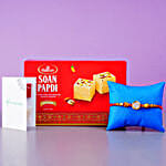White Stone Rakhi With Soan Papdi